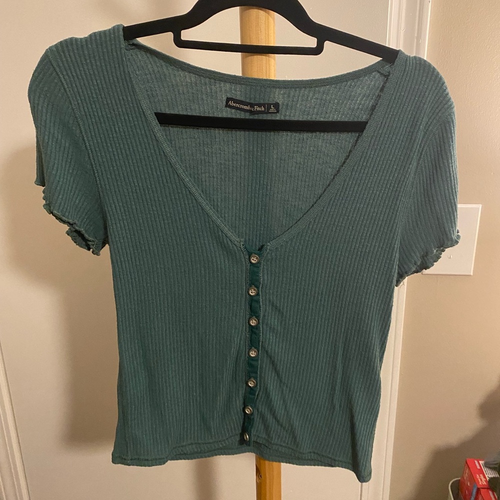 Abercrombie & Fitch Teal Button-Up Ribbed Top